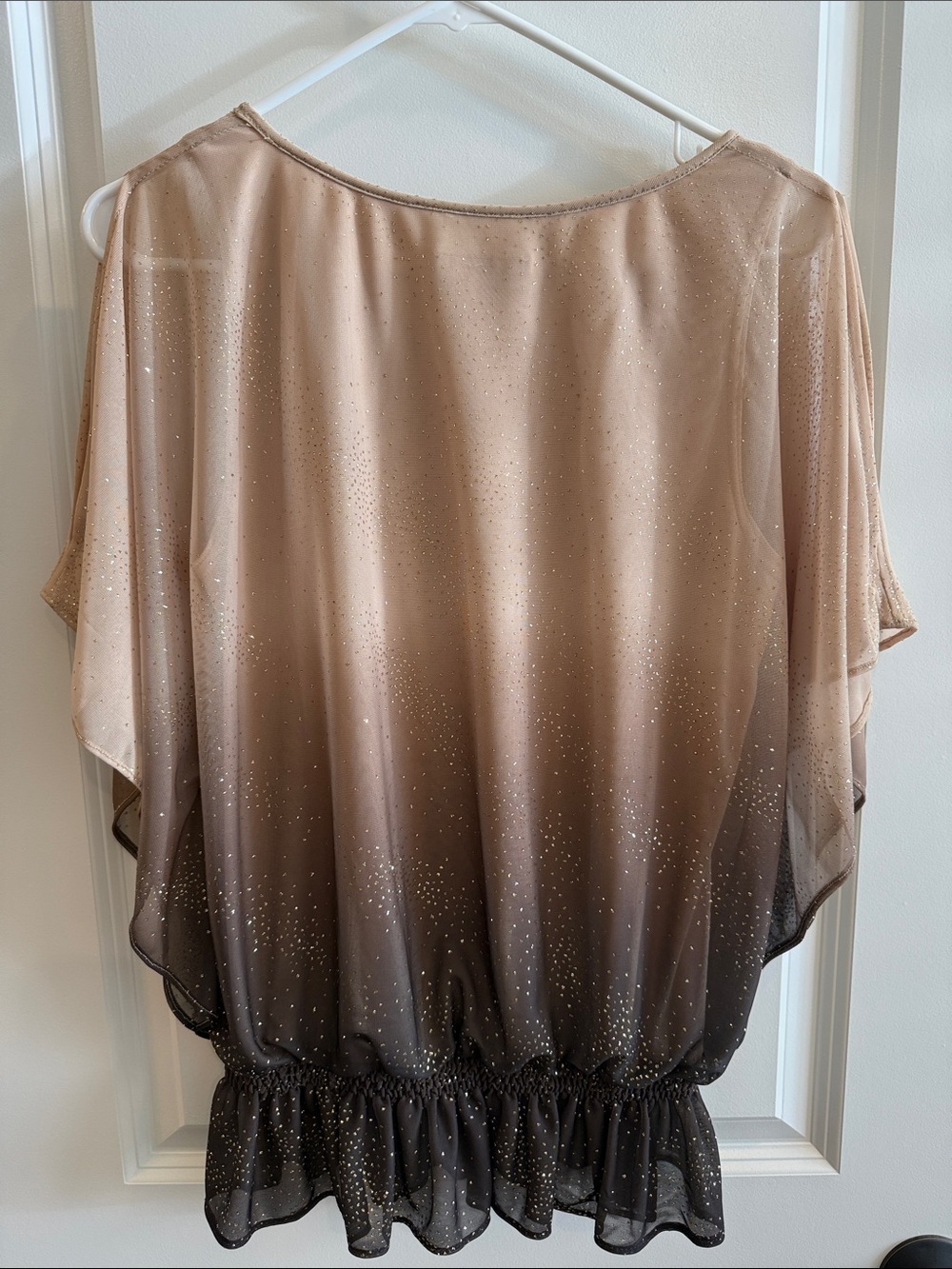 Dressbarn Taupe/Gold to Black Ombre Sparkle Blouson Top - Picture 6 of 7